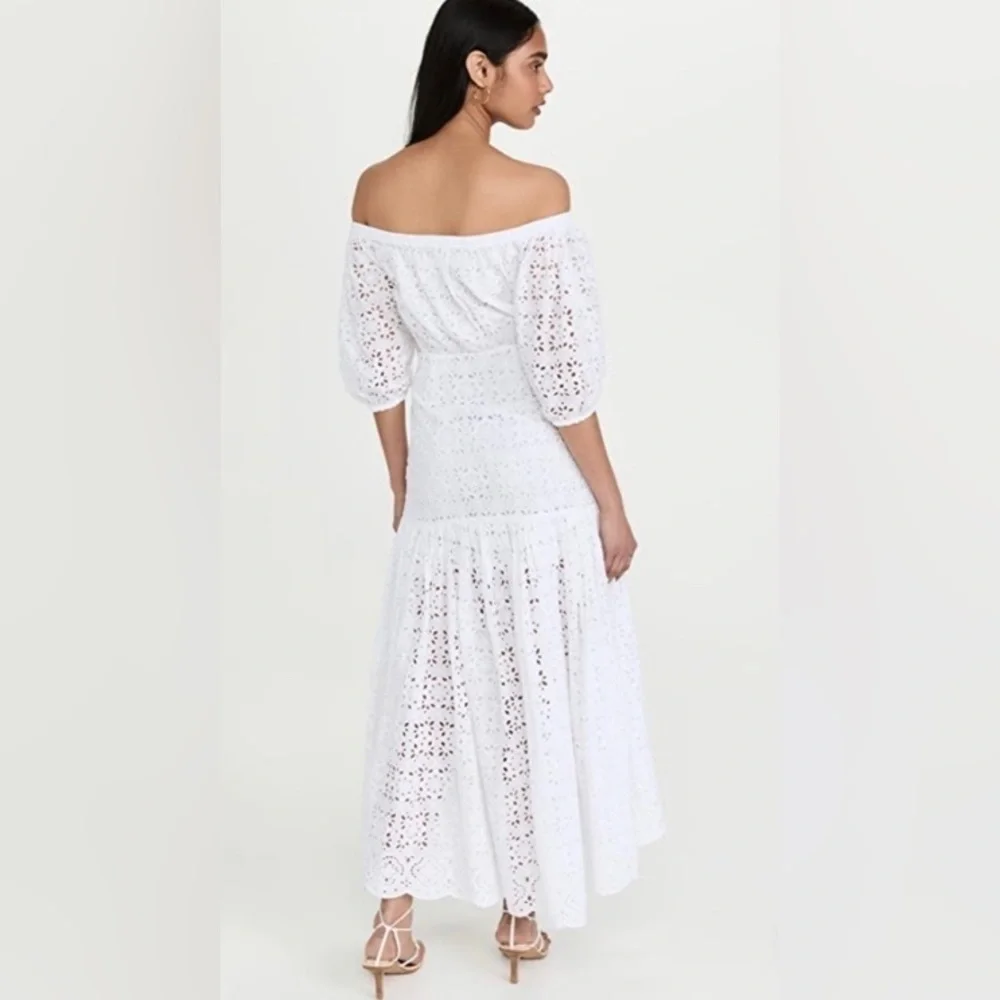 NEW Veronica Beard White Cali Eyelet Off the Shoulder Cotton Maxi Dress, Size 4 - Picture 3 of 11